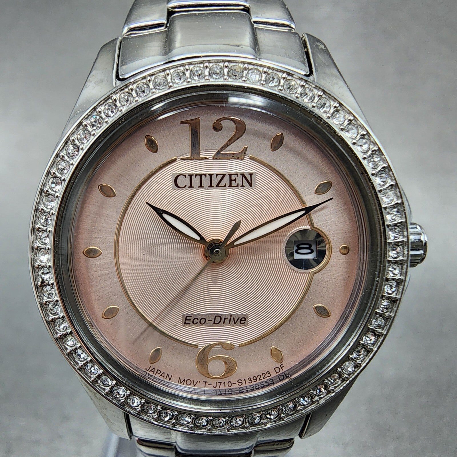 Citizen EcoDrive Watch Women 30mm Pink Dial Steel Date Round J710S097606 Runs1