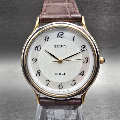 Seiko Dolce Watch Men 33mm MOP Dial Two Tone Round 5E31-6D60 New Battery0