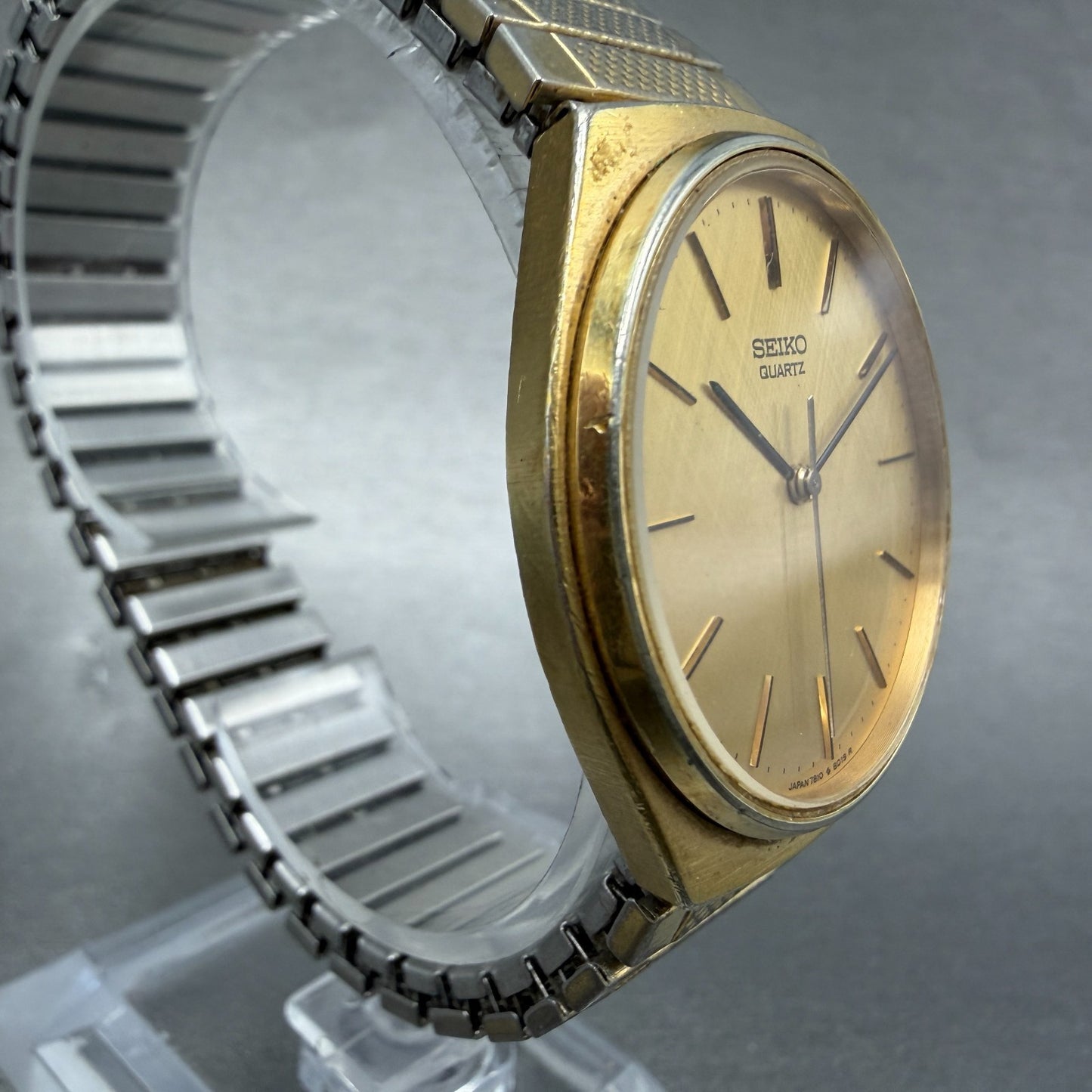 Seiko Watch Men 33mm Champagne Dial Gold Tone Round 7810-8019 New Battery3