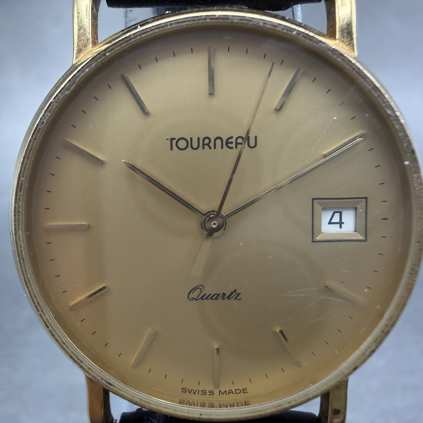 Tourneau Watch men 31mm Gold Dial Gold Tone Date Round 631051 New Battery1