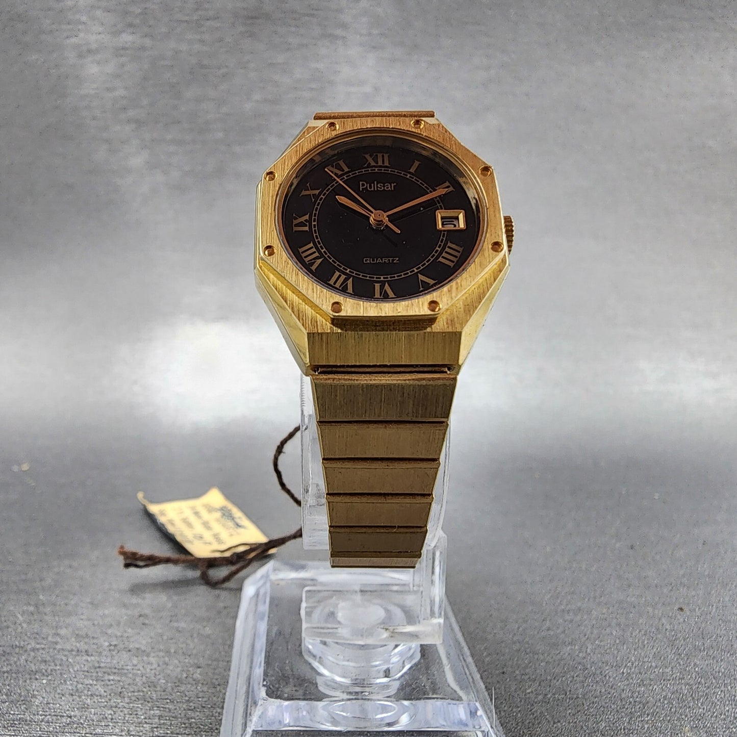 Pulsar Watch Women 24mm Black Dial Gold Tone Date Round Y6420030 New Batt NOS7