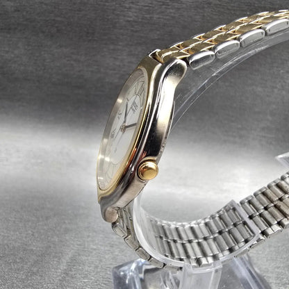 Seiko SX Watch Men 34mm White Dial Two Tone Round V701-6J60 New Battery VintageL2