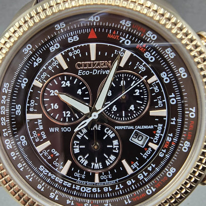 Citizen Eco-Drive Brycen Watch Men 48mm Brown Dial Rose Gold Chrono BL5403-03X1