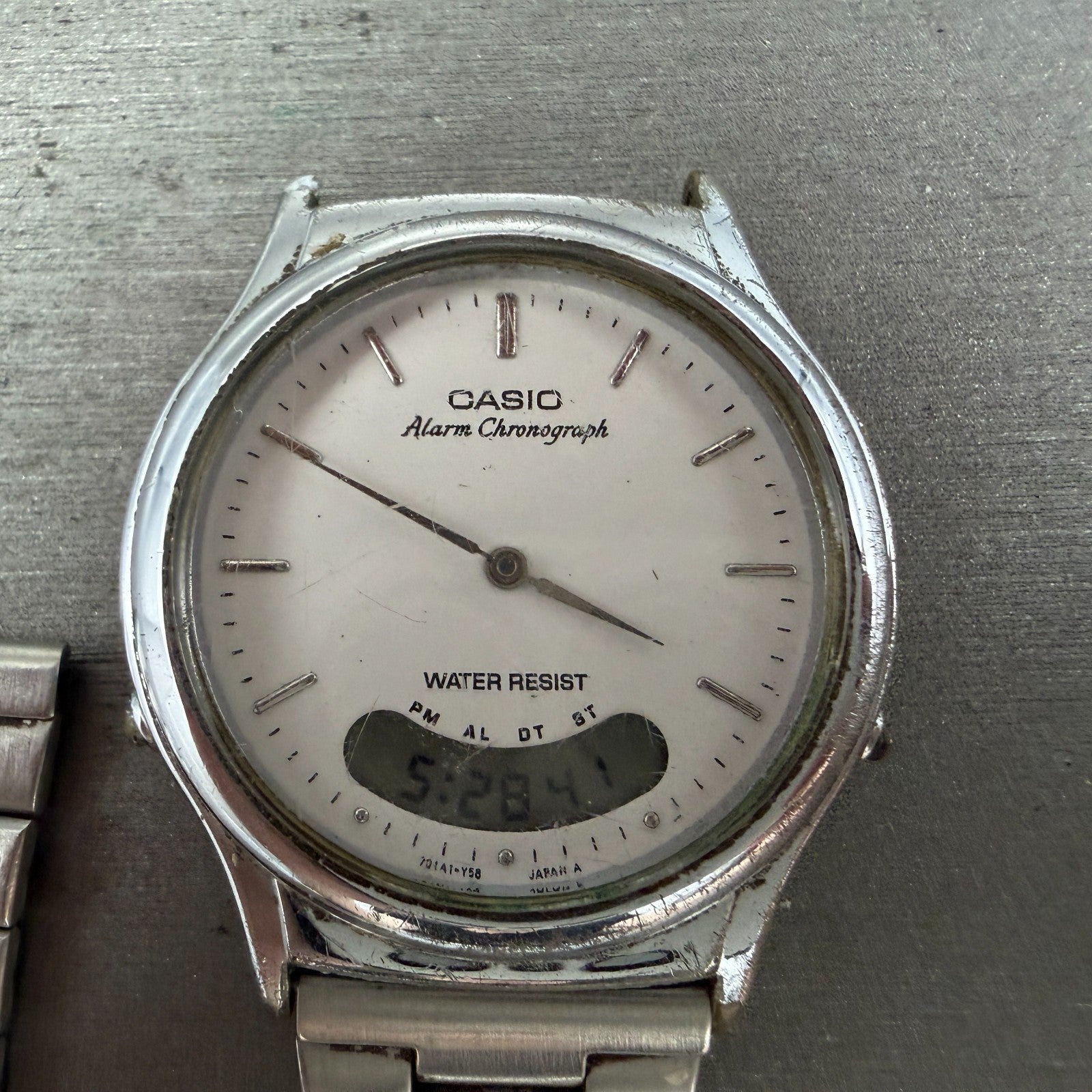 Casio AQ-227 Watch Unisex 35mm White Dial Silver Tone Analog Digital PARTS2