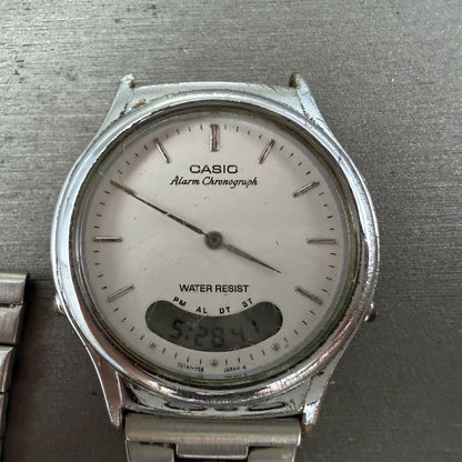Casio AQ-227 Watch Unisex 35mm White Dial Silver Tone Analog Digital PARTS2