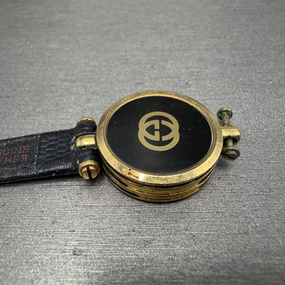 Gucci 2000L Watch Women 22mm Black Dial Gold Plated Round New Battery VTG UNIDQ8