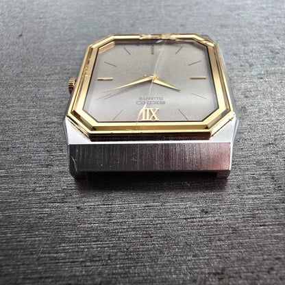 Seiko Watch Men 27mm Silver Dial Two Tone Rectangle 7430-5350 New Battery5