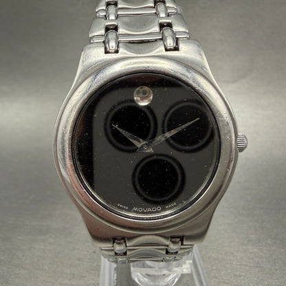 Movado Museum Watch Men 33mm Black Dial Silver Tone Round 84.e4.9872 New Battery0