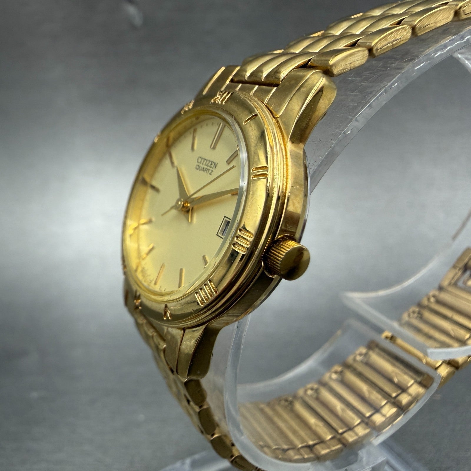 Citizen Watch Women 24mm Cream Dial Gold Tone Date Round 1012-K13131 New Batt 563