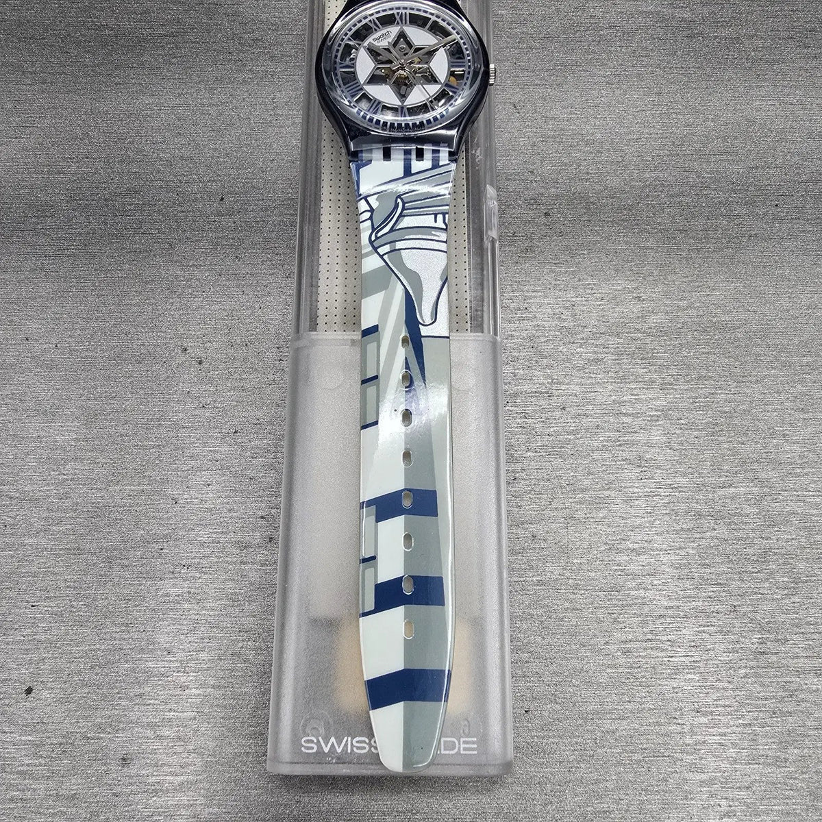 Swatch Decoscraper Watch Men 34mm Silver Dial Black Case GP109 New Battery NOS3