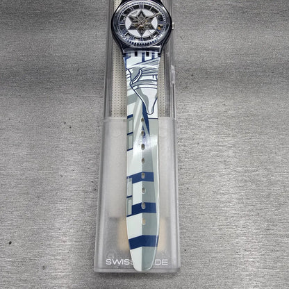Swatch Decoscraper Watch Men 34mm Silver Dial Black Case GP109 New Battery NOS3