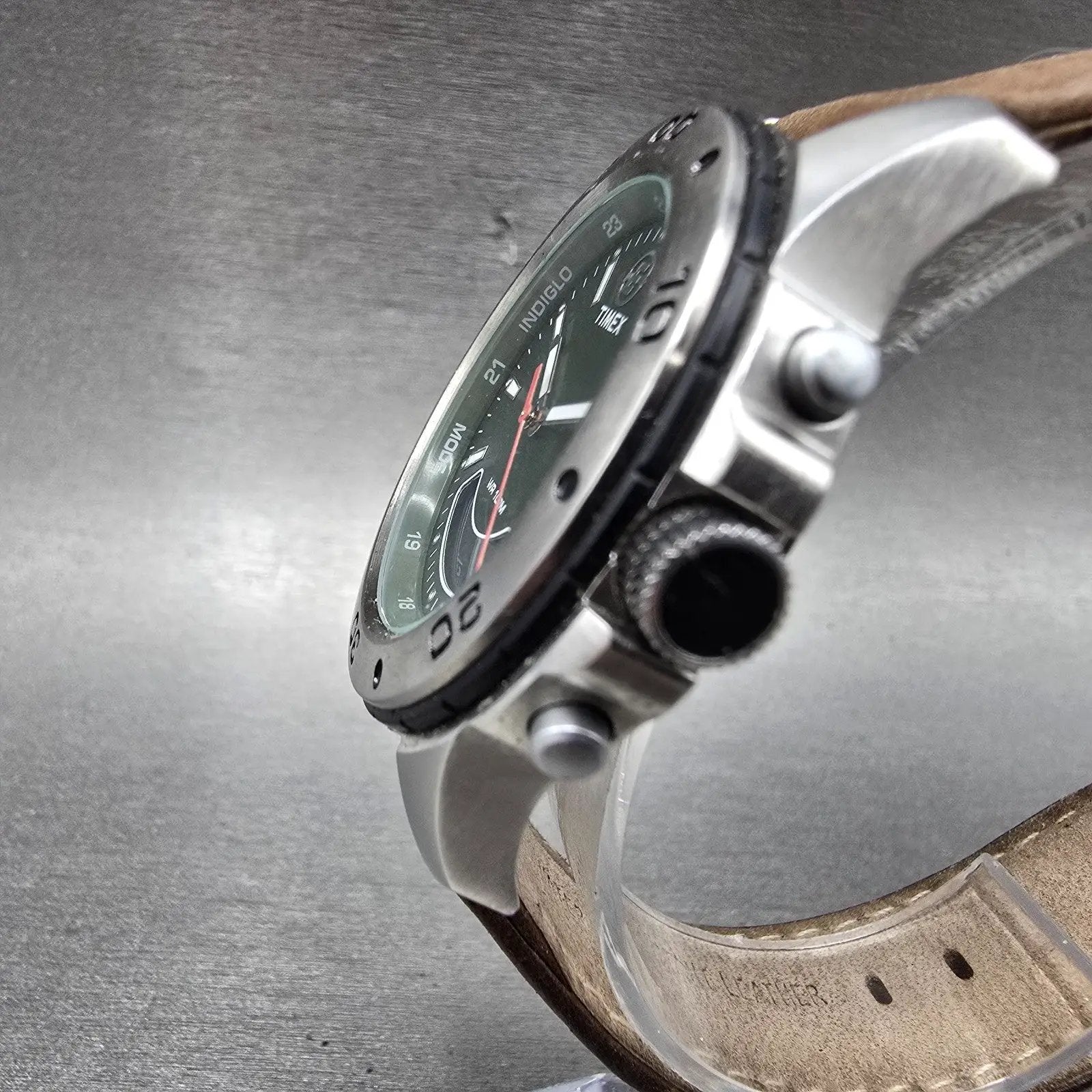 Timex Watch Men 40mm Green Dial Silver Tone Analog Digital T45201 New Battery2