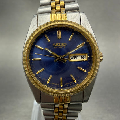 Seiko Watch Women 24mm Blue Dial Two Tone Daydate Round 7N83-0041 New Batt FR40