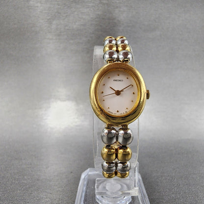 Seiko Watch Women 18mm White Dial Two Tone Oval 12215790 New Battery5