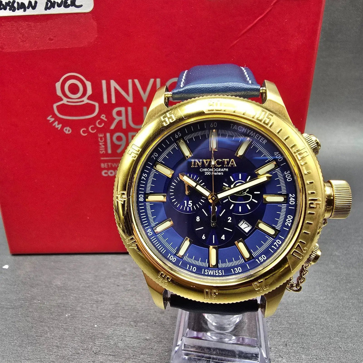 Invicta Russian Diver Chronograph Watch Men 52mm Blue Dial Gold Date 6242 NewBat14