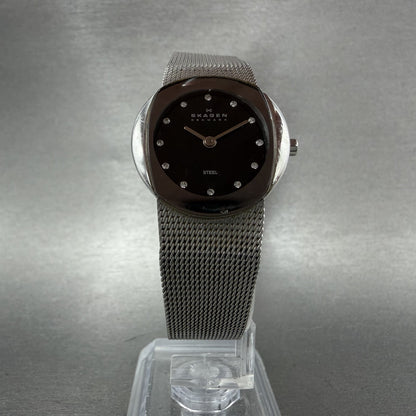 Skagen Watch Women 26mm Black Dial Silver Tone Oval Mesh Band 589SSSB New Batt5