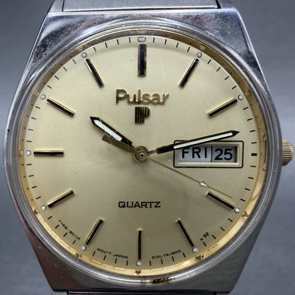 Seiko Pulsar Watch Men 34mm Champagne Dial Two Tone Daydate Y148800H NewBattery1