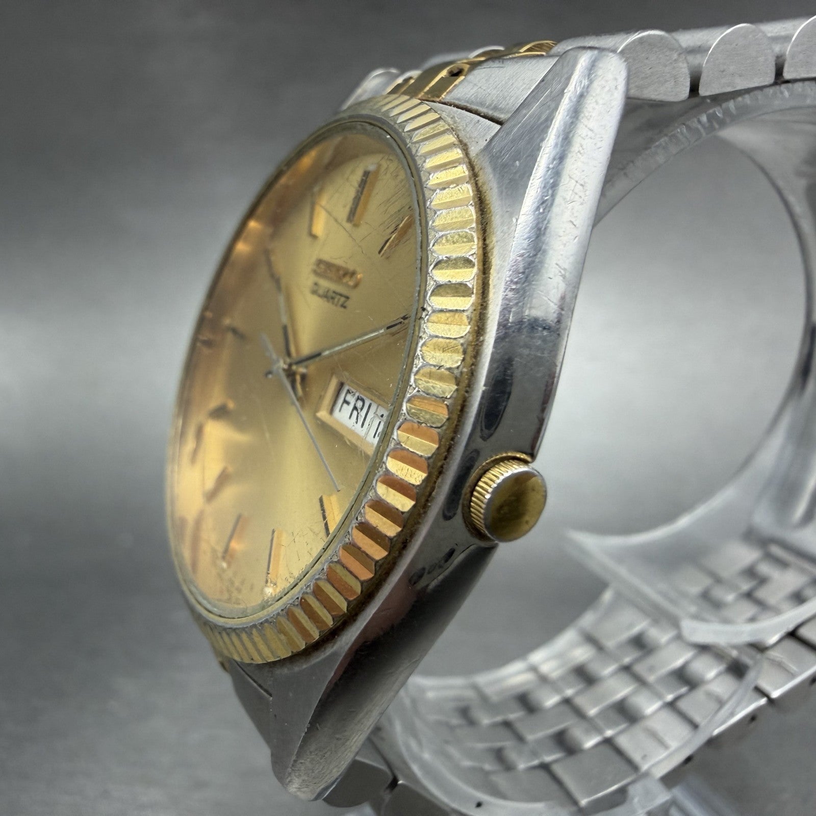 Seiko Presidential Watch 37mm Men Gold Dial Two Tone Daydate 7n43-8110 New Batt2