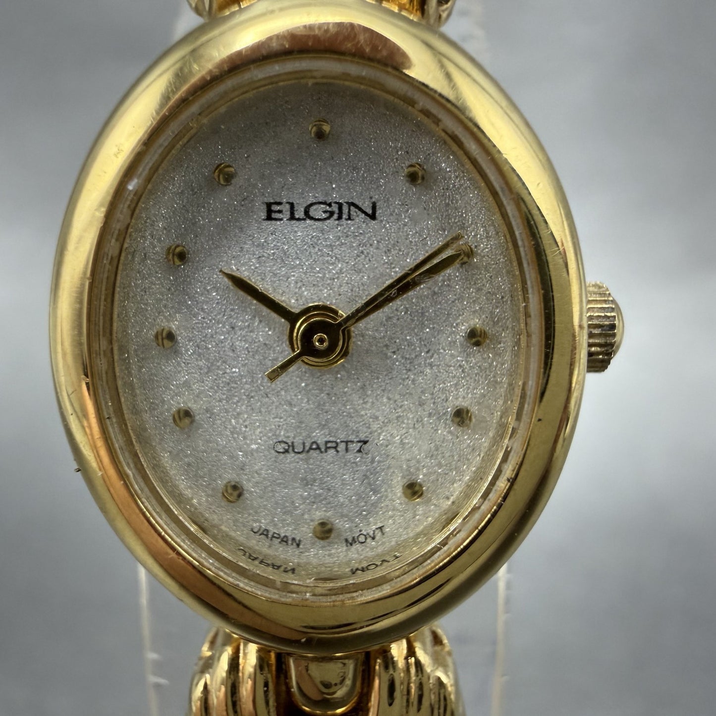 Elgin Watch Women 16mm Silver Dial Gold Tone Oval Bangle New Battery1
