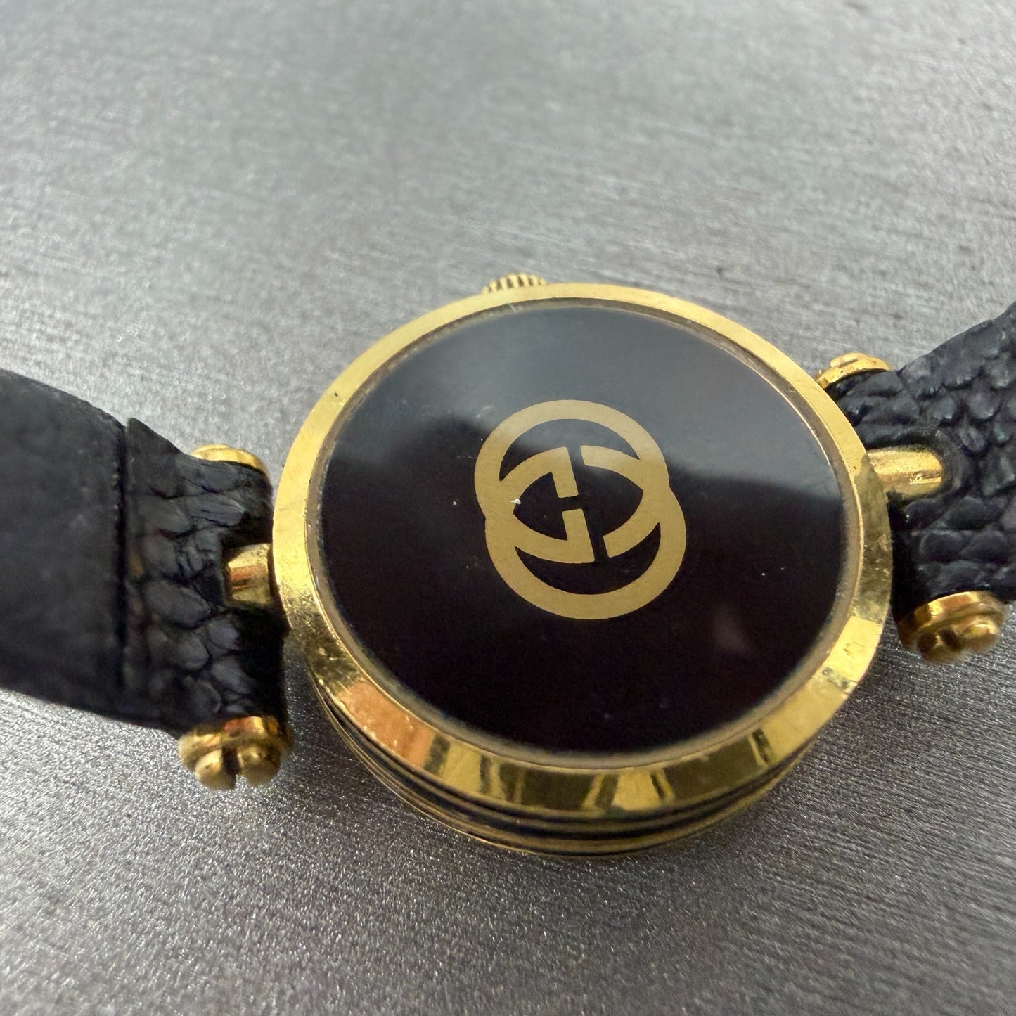 Gucci 2000L Watch Women 22mm Black Dial Gold Plated Round New Battery VTG PRWQ9