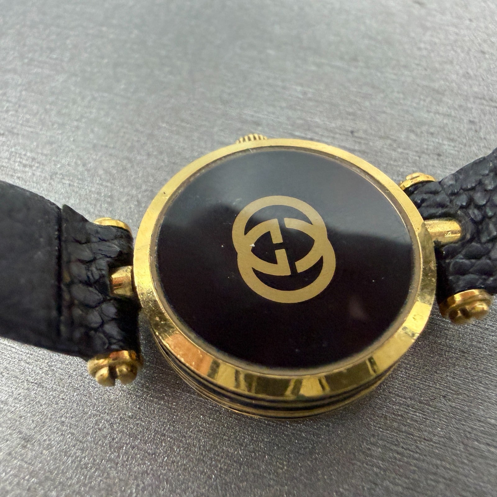 Gucci 2000L Watch Women 22mm Black Dial Gold Plated Round New Battery VTG PRWQ9