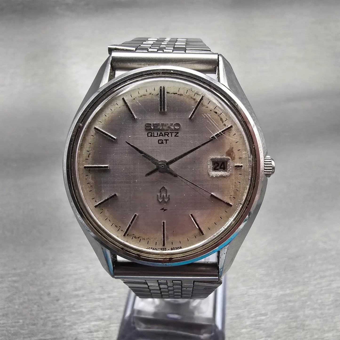Seiko QT Watch Men 36mm Silver Dial Silver Tone Date Round 0822-8020 New Battery0