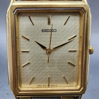 Seiko Tank Watch Men 27mm Champagne Dial Two Tone Rectangle 5e315a10 NewBattery1