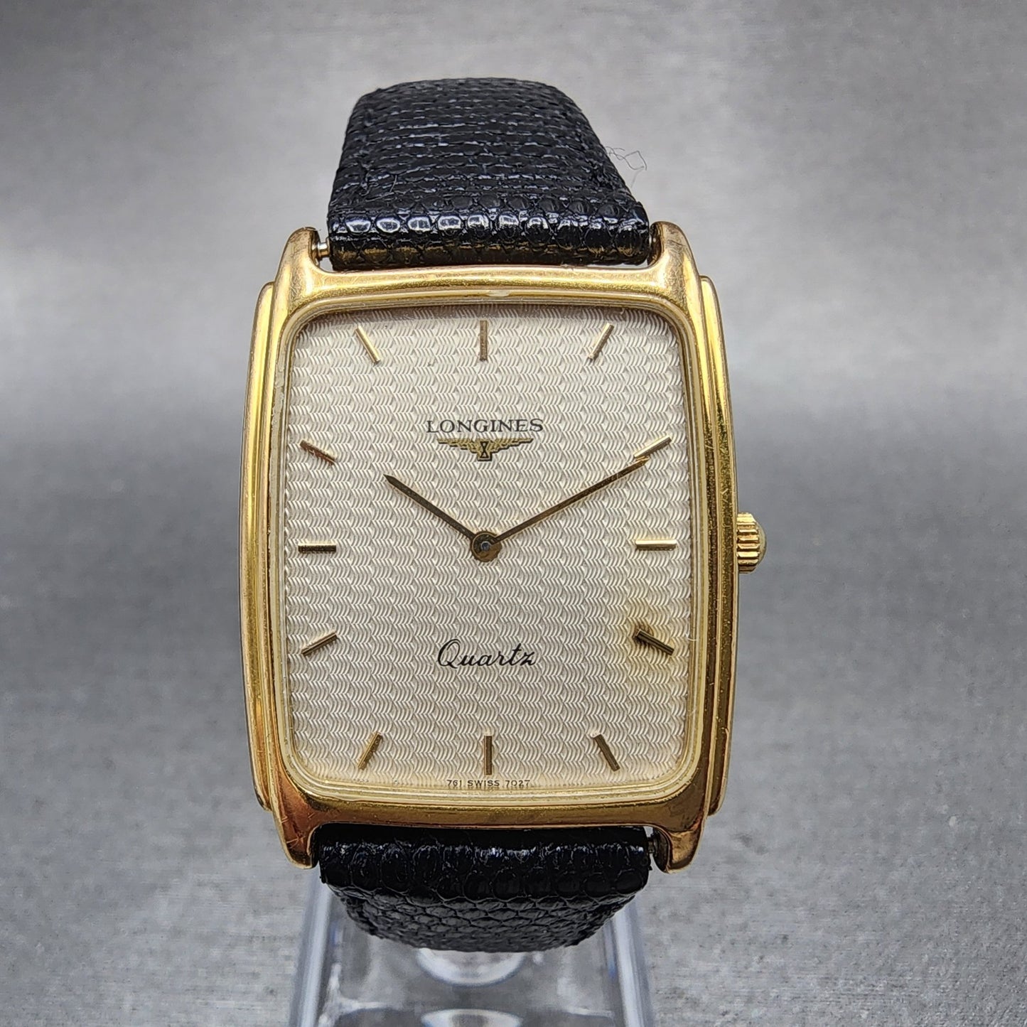 Longines Tank Watch Men 26mm Silver Dial Gold Tone Rectangle 7027 New Battery0