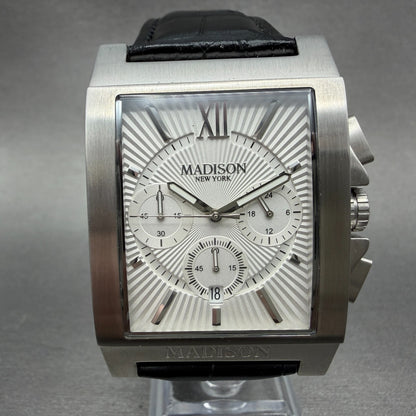 Madison New York Chronograph Tank Watch Men 34mm White Dial Steel Date New Batt1