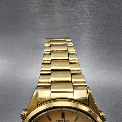Seiko Chronograph Watch Men 37mm Champagne Dial God Tone 7a287029 New Battery4