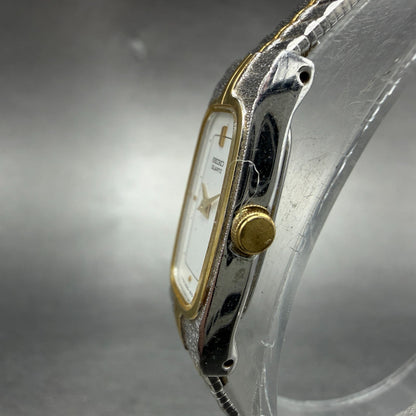 Seiko Tank Watch Women 13mm Gold Dial Gold Tone Rectangle 2E20-6319 New Battery92