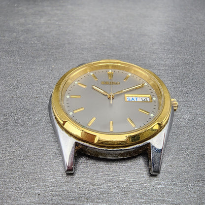 Seiko Watch Men 37mm Gray Dial Two Tone Daydate Round 7N438199 New Battery2