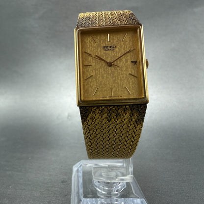 Seiko Tank Watch Men 24mm Gold Dial Gold Tone Rectangle Date 2A32-5019 PARTS VTG6