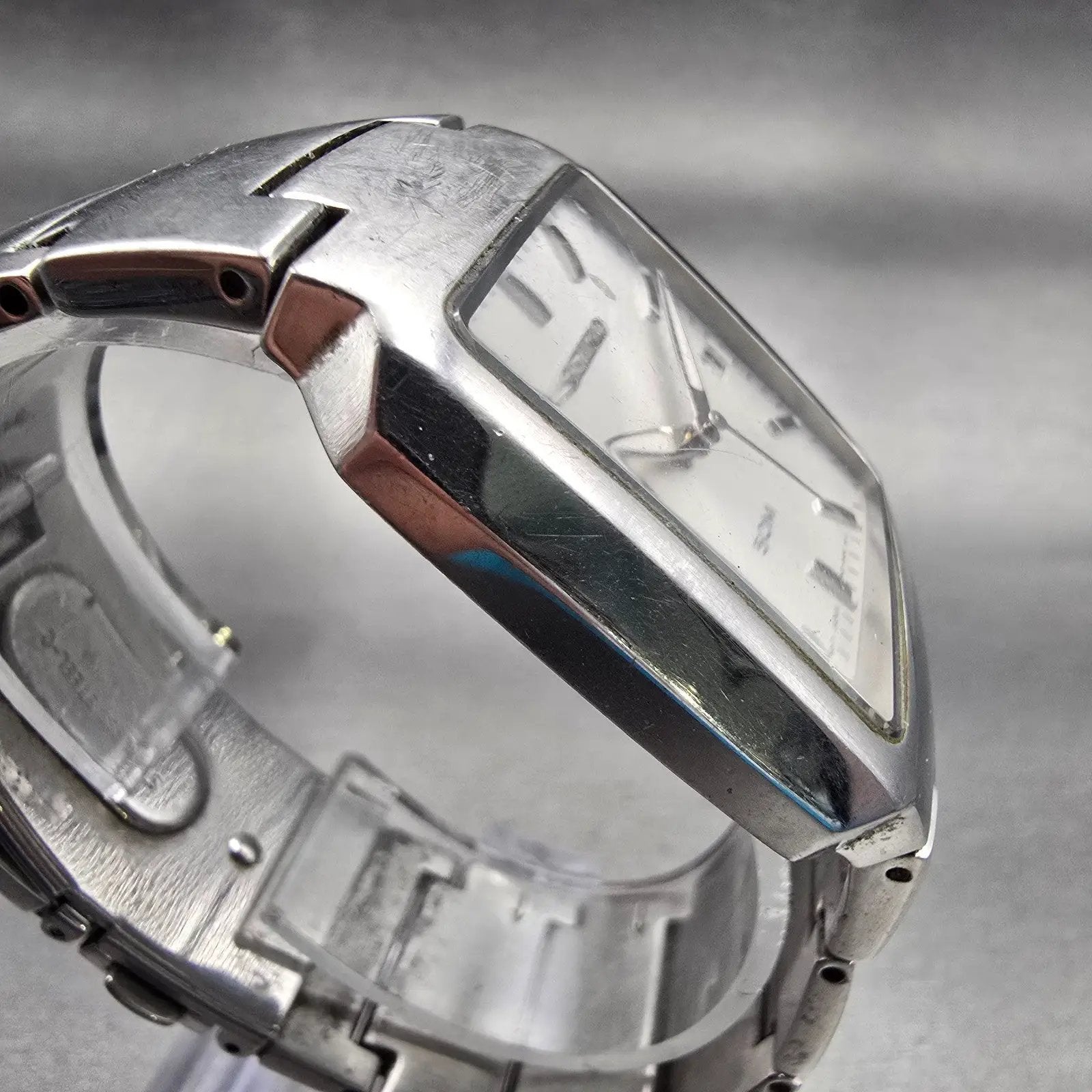 Seiko Watch Men 32mm Silver Dial Silver Tone Date Rectangle 7N32-0AL0 New Batt D3