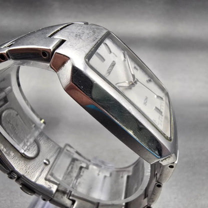 Seiko Watch Men 32mm Silver Dial Silver Tone Date Rectangle 7N32-0AL0 New Batt D3