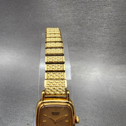Seiko Watch Women 18mm Champagne Dial Gold Tone Rectangle 1N005K29 New Battery4