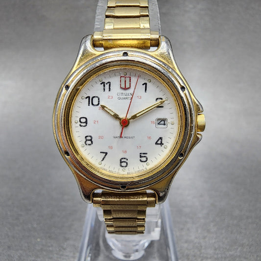 Citizen Watch Women White 27mm Dial Gold Tone Date Round 6010-S37668 New Battery