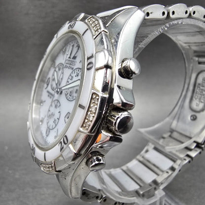 Citizen Eco-Drive Chronograph Watch Women 39mm White Dial Steel Diamonds Runs2
