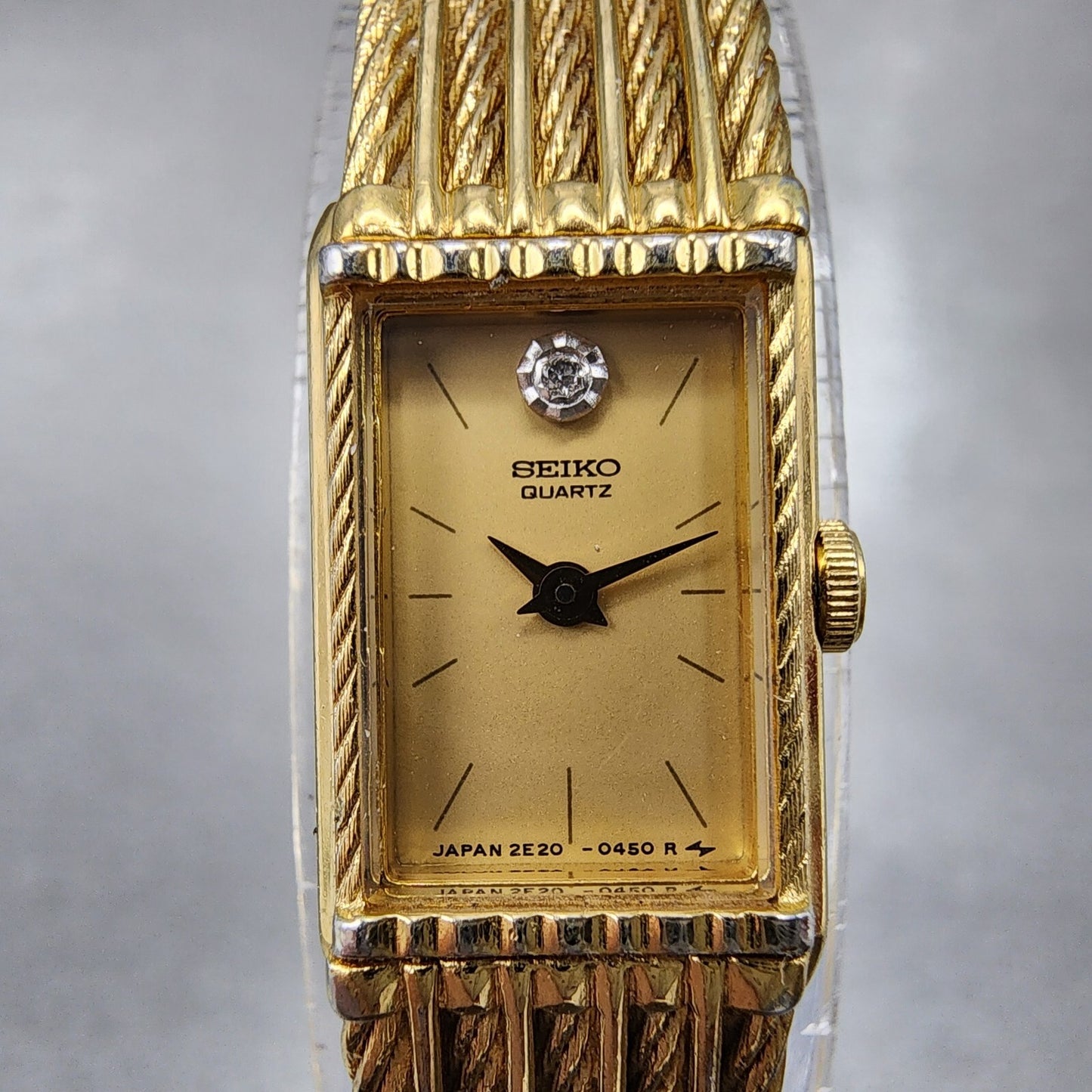 Seiko Tank Women 12mm Champagne Dial Gold Tone 2e205269 New Battery1