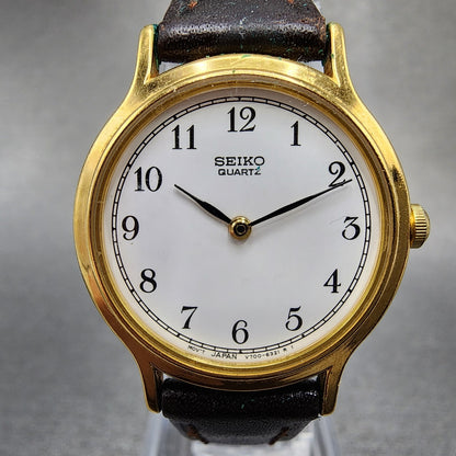 Seiko Watch Women 26mm White Dial Gold Tone Round V7006091 New Battery1