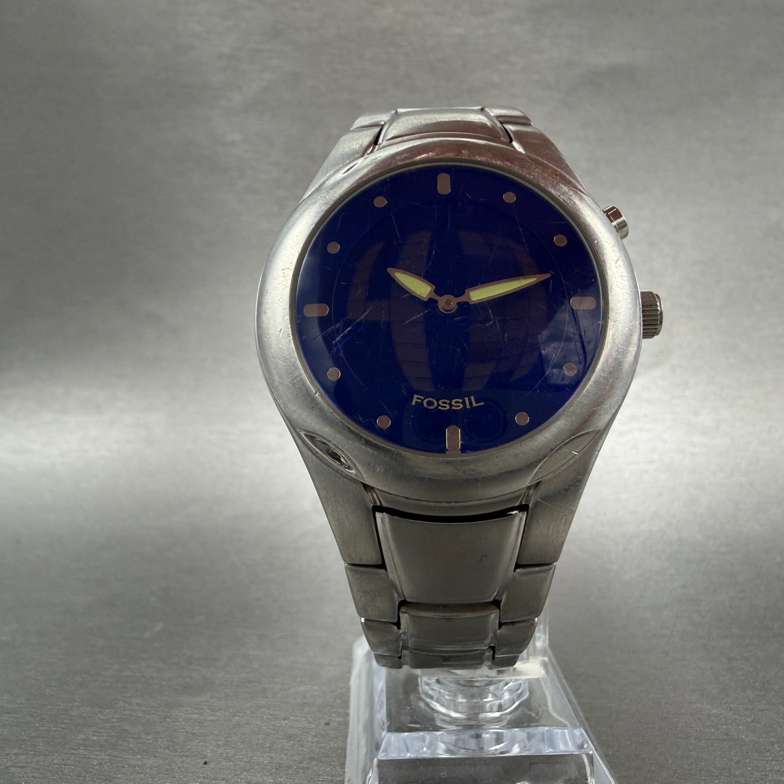 Fossil Big Tic Watch Men 40mm Blue Dial Steel Case JR-8096 New battery5