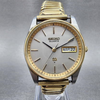 Seiko SQ Watch Men34mm Silver Dial Two Tone Daydate READ!! 8223-6021 New Battery