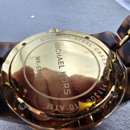 Michael Kors Chronograph Watch Women 43mm Brown Dial Brown Tone MK-5805 New Batt10
