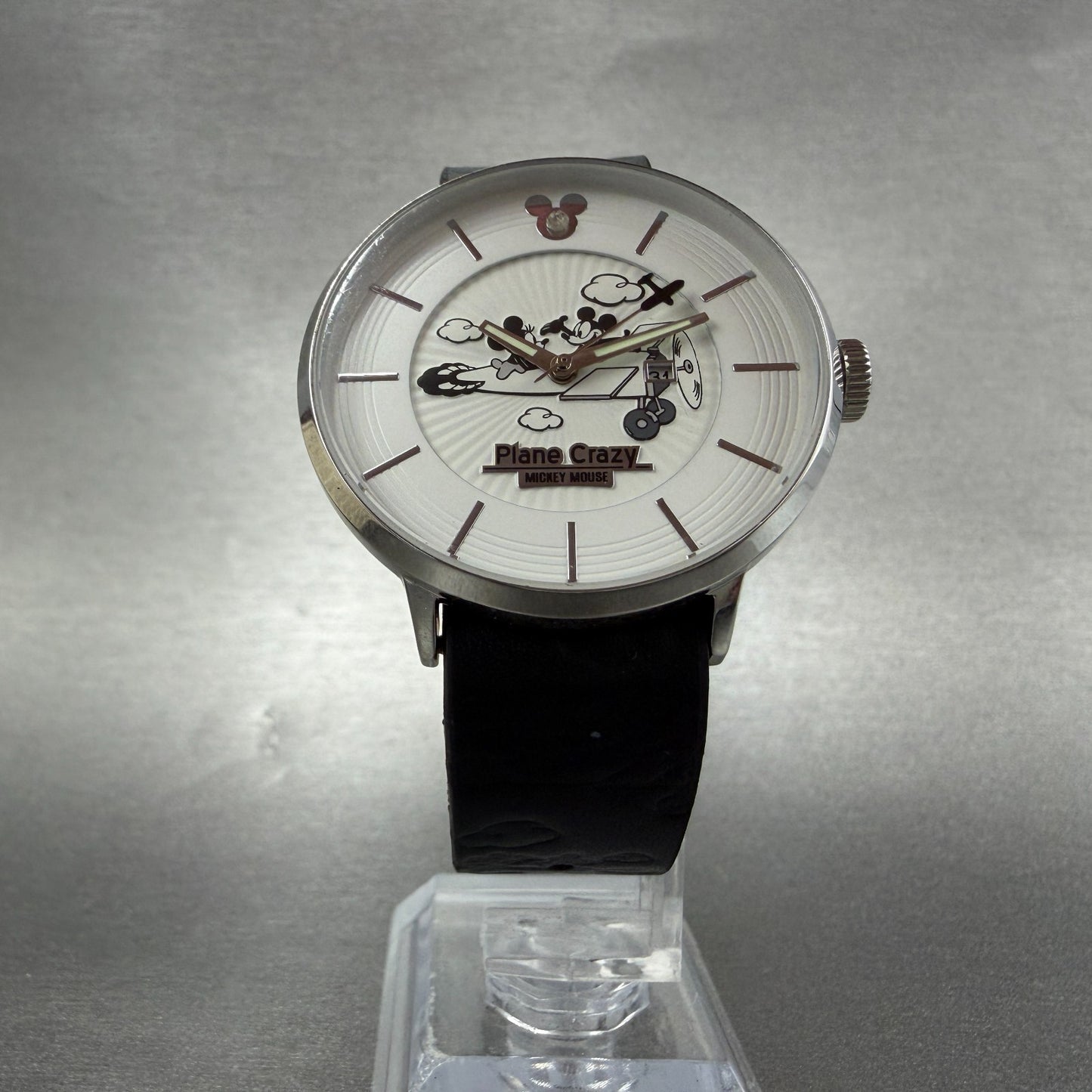 Mickey Mouse Plane Crazy Watch Unisex 38mm White Dial Silver Tone Round NewBatt5