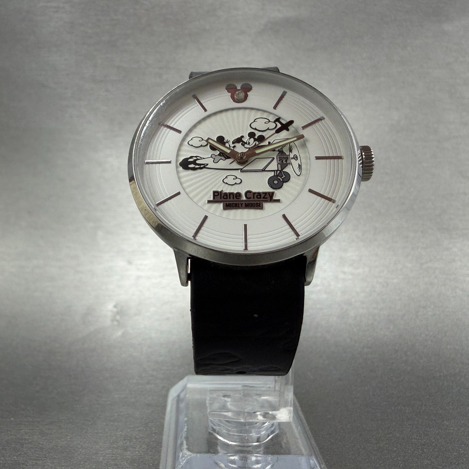 Mickey Mouse Plane Crazy Watch Unisex 38mm White Dial Silver Tone Round NewBatt5