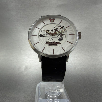 Mickey Mouse Plane Crazy Watch Unisex 38mm White Dial Silver Tone Round NewBatt5