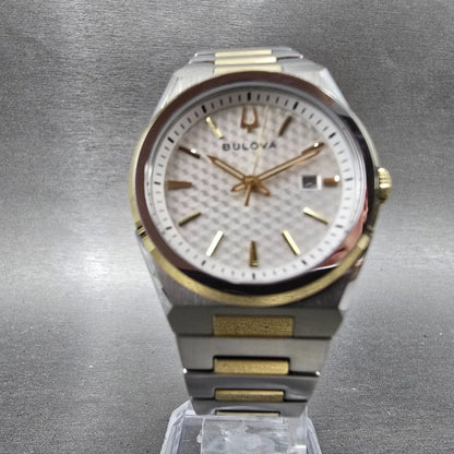 Bulova Watch Women 30mm White Dial Two Tone Date Round 98L323 New Battery6