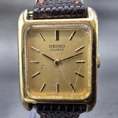 Seiko Watch Women 20mm Gold Dial Gold Tone Rectangle 5420-5000 New Battery VTG1