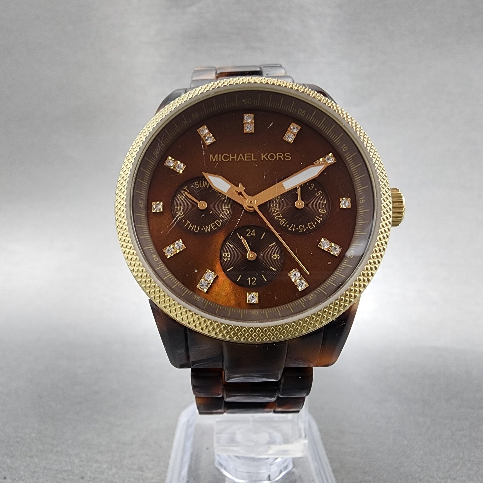 Michael Kors Jet Set Watch Women 37mm Brown MOP Dial Tortoise MK5038 New Batt5