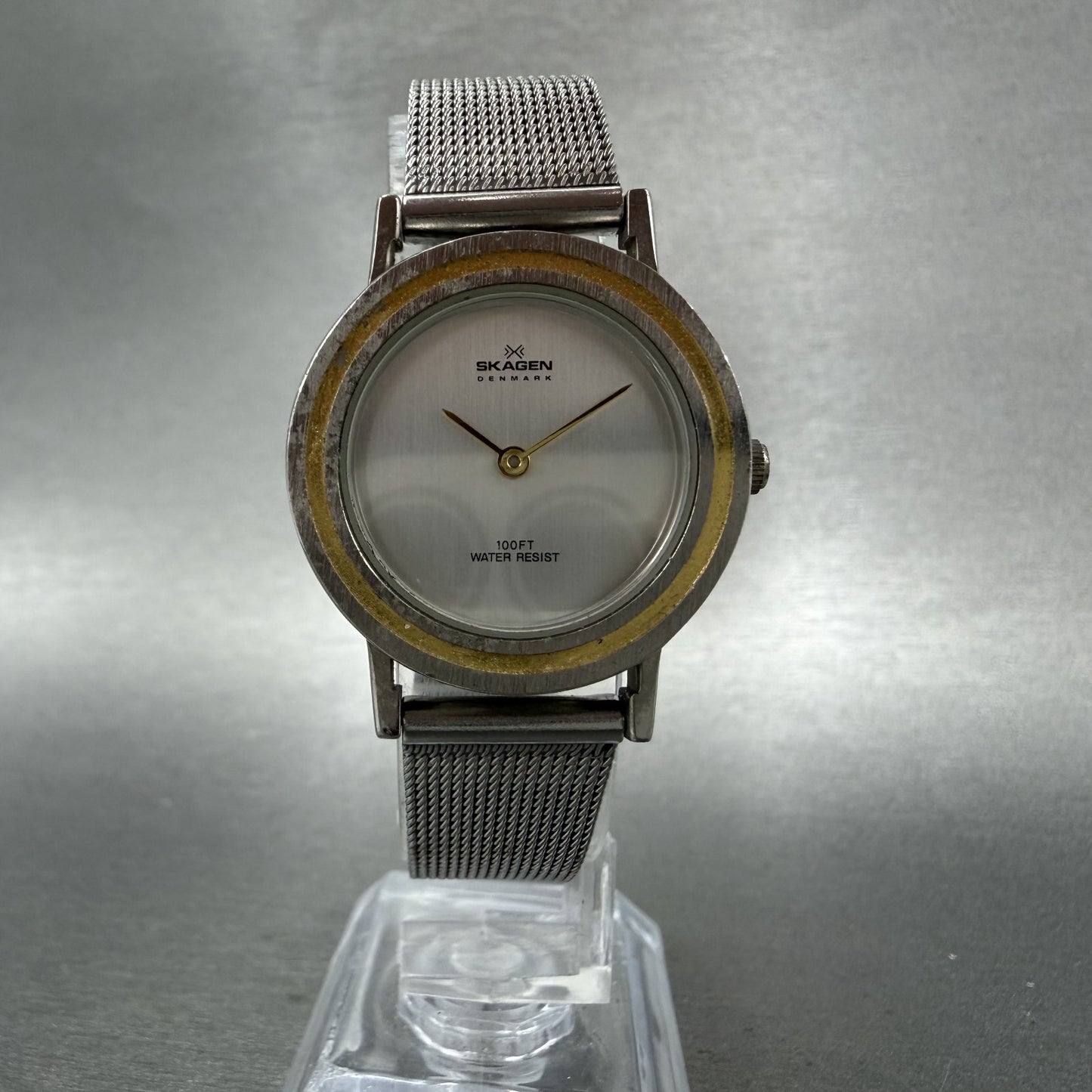Skagen Watch Women 28mm Silver Dial Two Tone Round 30SGS Mesh Band New Battery5